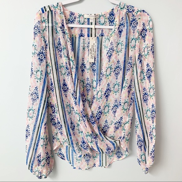 Lavender Brown Tops - Lavender Brown Printed Wrap High-Low Top NWT